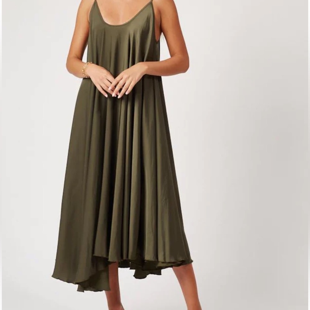 SILK & SALT Go With The Flow Oversized Maxi Dress. Olive colored. One si…